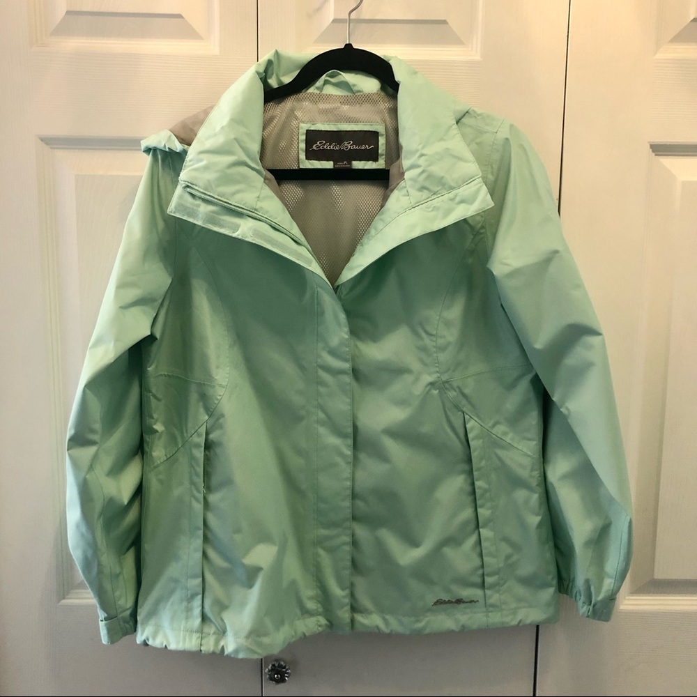 Eddie Bauer mint green jacket, wind and water resistant. Size PL